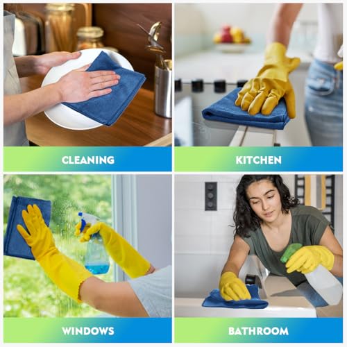 Lake Green Microfiber Cleaning Cloth 12 Pack 12.5 x 12.5 inch Microfiber Towels for Cars Ultra Absorbent Car Washing Cloth Lint Free Streak Free Cleaning Rags for Car (12 Count)
