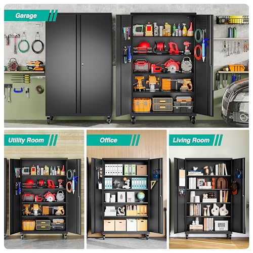 Wide & Deep Metal Storage Cabinet with Wheels