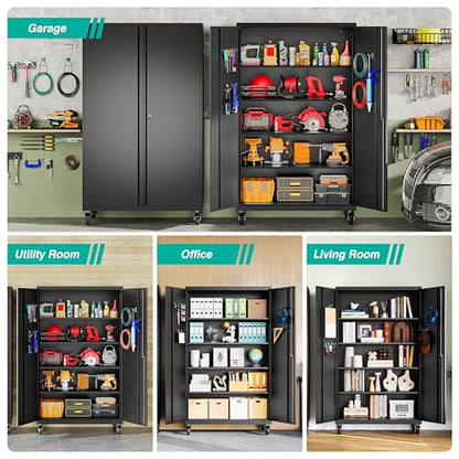 Wide & Deep Metal Storage Cabinet with Wheels