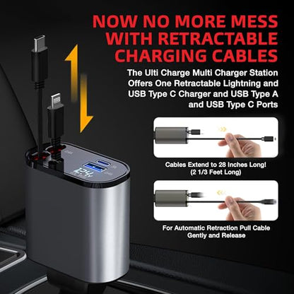Ulti Charge iPhone Car Charger USB C Fast Charge Retractable 120W 4