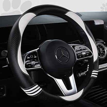 Car Steering Wheel Covers for Women Girl Padded Carbon Fiber PU Leather Cute Cartoon Auto Interior Accessories for Jeep