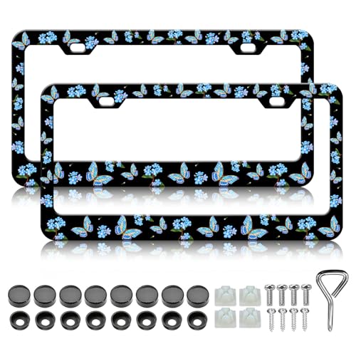 Blue Flower Butterfly License Plate Frames