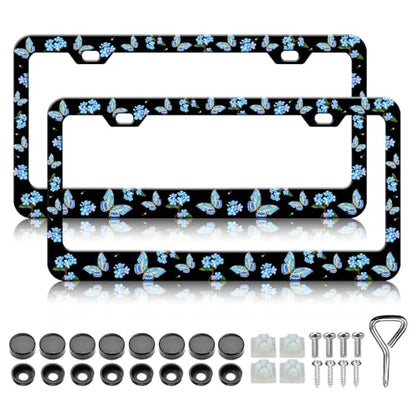 Blue Flower Butterfly License Plate Frames