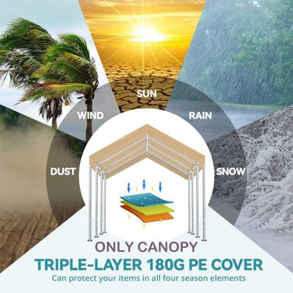 12'x20' Carport Canopy Replacement Cover Beige
