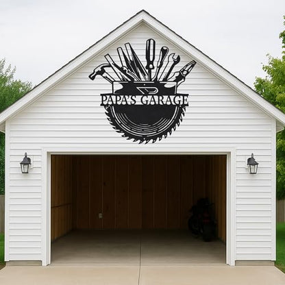 Custom Garage Workshop Metal Sign Personalized Tool Name Wall Art for Car Truck Mechanic Shop Decor Durable Steel Sign for Dad Husband Men’s Auto Workspace or Fence