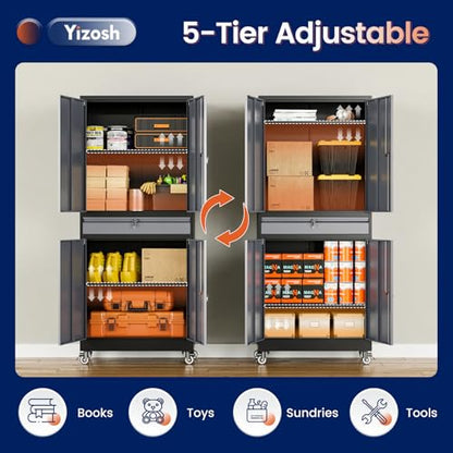 Metal Garage Storage Cabinet with Locking Doors and Adjustable Shelves