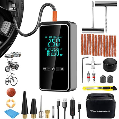 Tire Inflator Portable Air Compressor with Tire Repair Kit
