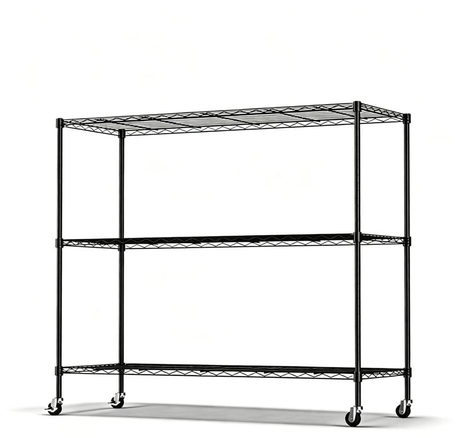 3 Tier Metal Storage Shelves 41''H Wire Shelving with Wheels for Storage Adjustable Heavy Duty Garage Shelving Storage Racks for Pantry Shelves Kitchen Office Garage
