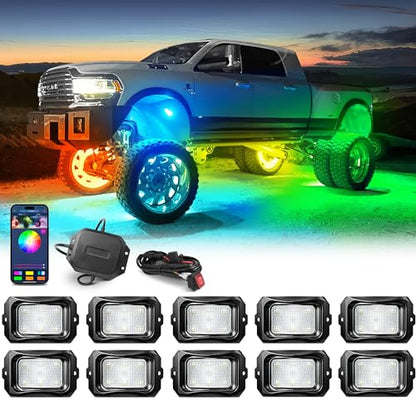 C2 MAX 10 Pods RGB+IC Chasing Rock Lights with Wiring Switch Kit