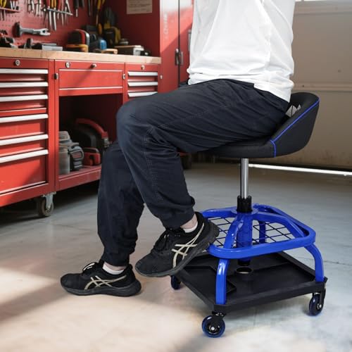 Rolling Stool with Blue Wheels