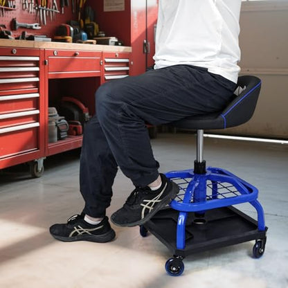Rolling Stool with Blue Wheels