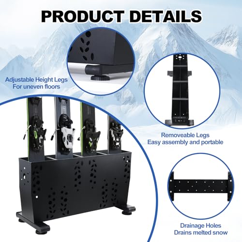 Freestanding Ski Storage Rack for 4 Pairs