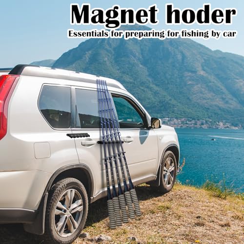 2 Pcs Magnetic Fishing Rod Holder Fishing Pole Rack for Car Portable Vertical Rod Storage Holders for Truck Bed Boat Pickup Garage Door Wall Ceiling Snowboard (2 Count)