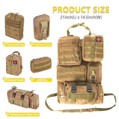 Universal Tactical Seat Back Organizer Vehicle Molle Panel Organizer Storage Bag with 5 Detachable Molle Pouch for All Vehicel Such as Jeep