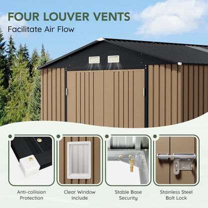 Upgrade 10x12 FT Outdoor Metal Storage Shed with Floor Frame