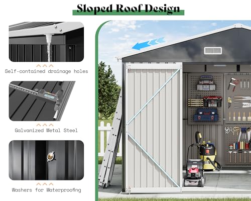 10x12x7 FT Outdoor Storage Shed with 2 Transparent Panels