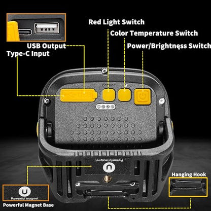2 Pack Magnetic Work Light Rechargeable 5000 Lumens
