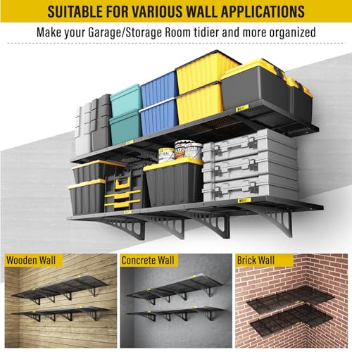 4Pack 2x3ft Adjustable Metal Garage Wall Shelving Heavy Duty Garage Storage Shelf Wall Mounted Black (4 Count)