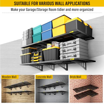 4Pack 2x3ft Adjustable Metal Garage Wall Shelving Heavy Duty Garage Storage Shelf Wall Mounted Black (4 Count)
