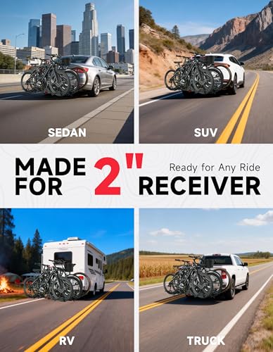 Young 4 Bike Rack Hitch Mount Platform Style Carrier for Cars Trucks SUVs Minivans with 2" Hitch Receiver (4 Count)