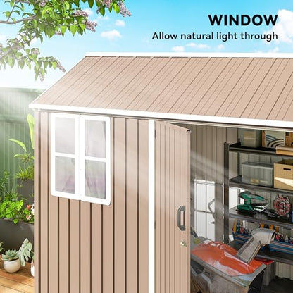 8' x 6' Outdoor Storage Shed Metal Garden Shed Window Brown