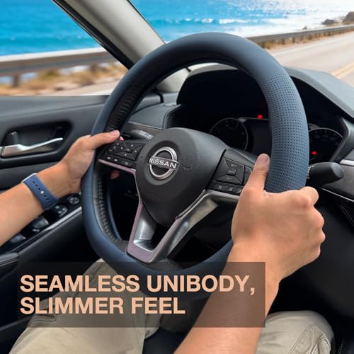 D Shaped Nappa Leather Steering Wheel Cover 14.5In