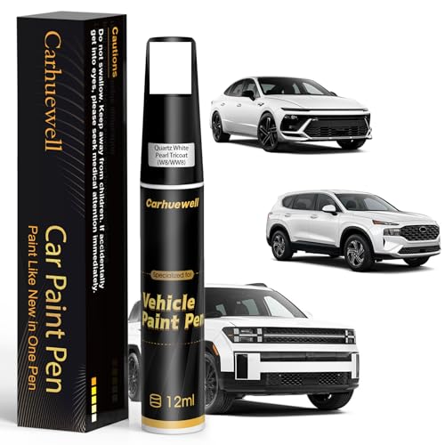 W8/WW8) Quartz White Pearl Tricoat Touch Up Paint Compatible with Hyundai, Exact Match Car Paint Pen Automotive Scratch Repair Remover Kit Quick & Easy Solution for Vehicle Chips and Nicks