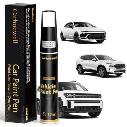 W8/WW8) Quartz White Pearl Tricoat Touch Up Paint Compatible with Hyundai, Exact Match Car Paint Pen Automotive Scratch Repair Remover Kit Quick & Easy Solution for Vehicle Chips and Nicks