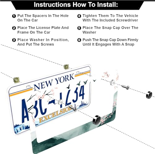 Mountains Cherry Blossom License Plate Frames