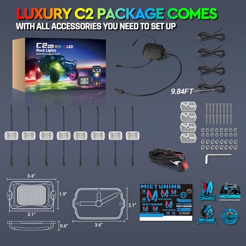 C2 MAX 8 Pods RGB+IC Chasing Rock Lights with White Housing