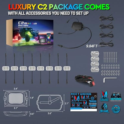 C2 MAX 8 Pods RGB+IC Chasing Rock Lights with White Housing