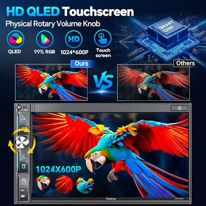 QLED Double Din Car Stereo with Dash Cam & Backup Camera