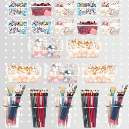 20 Pcs Pegboard Bins and Cups with Hooks and Loops Peg Assortment Organizer Accessories Various Tool Organizer Pegboard Baskets Set for Garage Workshop Workbench Office