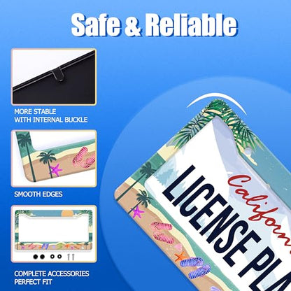 Summer Beach License Plate Frame Stainless Steel Car Accessory 6x12 Inch