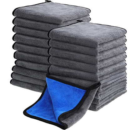 20 Pcs Microfiber Car Drying Towels Microfiber Cleaning Cloth 800 GSM Thick Plush Cleaning Dusting Cloth Auto Detailing Absorbent Towels Rags for Car Household Kitchen Window (20 Count)