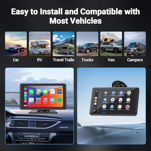 Carplay Wireless Portable Touchscreen Car Stereo Bluetooth Voice Control 7" for Apple Car Play & Android Auto Car Audio HD Screen with 1080p Backup Camera GPS Navigation