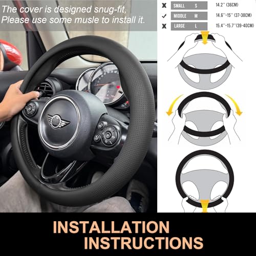 Nappa Leather Steering Wheel Cover Universal 15 Inch