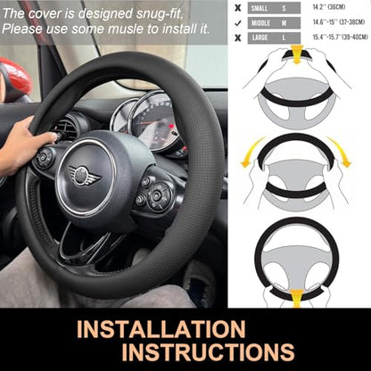 Nappa Leather Steering Wheel Cover Universal 15 Inch