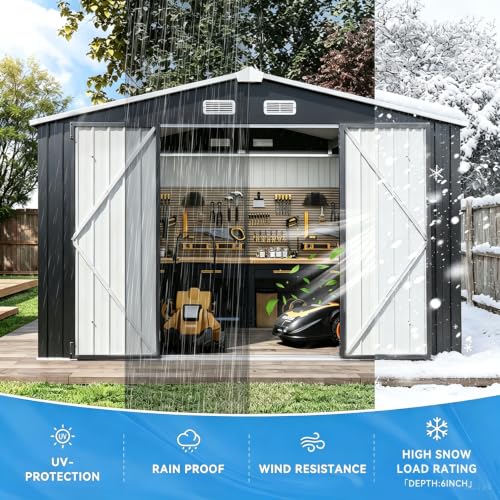 8x6 FT Outdoor Metal Storage Shed with Lockable Doors