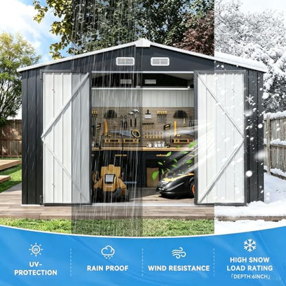 8x6 FT Outdoor Metal Storage Shed with Lockable Doors