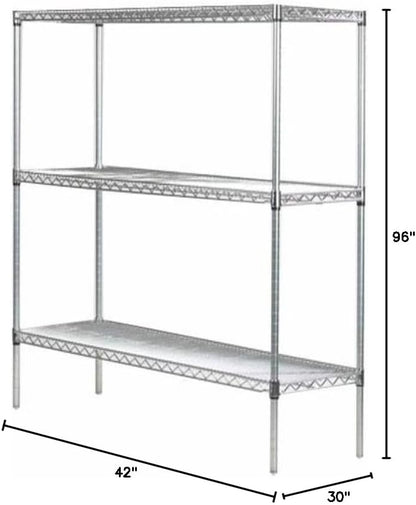 Omega 30" Deep x 42" Wide x 96" High 3 Tier Chrome Starter Shelving Unit