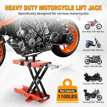 Motorcycle Lift 1100 LBS ATV Scissor Jacks with Saddle Safety Pin Crank Handle 3.7"