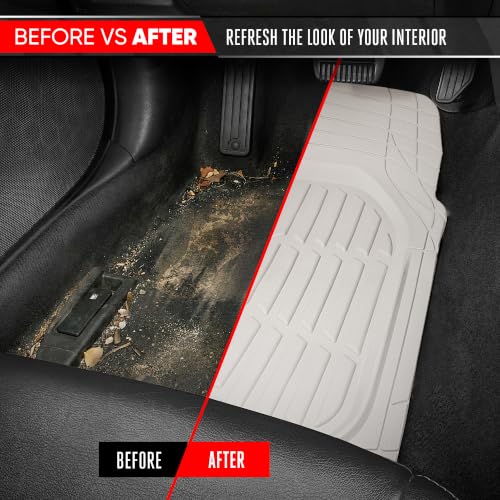 MotorTrend FlexTough White Car Floor Mats Rubber All Weather Automotive 2pc