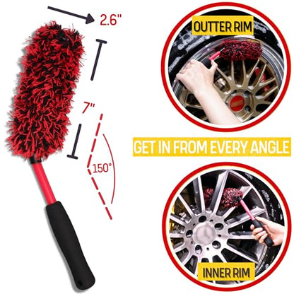 Professional 4 Pack Long Handle Wheel Brush Kit for Cleaning Wheel and Tire