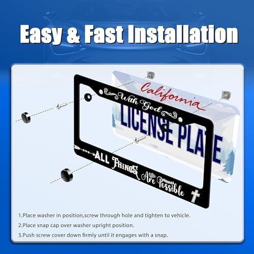 with God All Things are Possible License Plate Frame Stainless Steel Decora