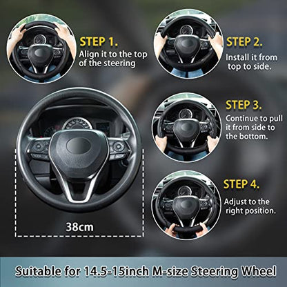 Beige Steering Wheel Cover with Coasters Leather Universal 15 inch