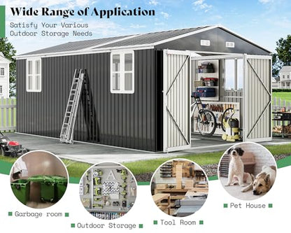 10x16x7 FT Outdoor Storage Shed with 2 Transparent Panels