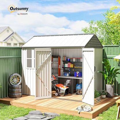 8' x 6' Outdoor Storage Shed Metal Garden Shed Window White