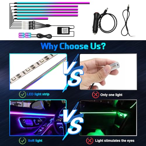 Dreamcolor Acrylic Interior Car Light 10 in 1 Automotive Ambient Light Kits with APP Control 16 Million Color 175 inches Fiber Optic Car LED Strip Light