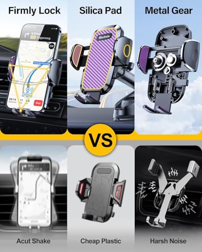 Purple 3-in-1 Phone Holders for Your Car [2025 Most Stable and Flexible Suction Cup] Vent Dashboard Windshield Cell Phone Car Mount Fit for iPhone, Samsung, All Phone (3 Count)